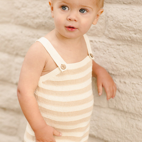 Rylee + Cru - Knit Baby Romper - Sand Stripe