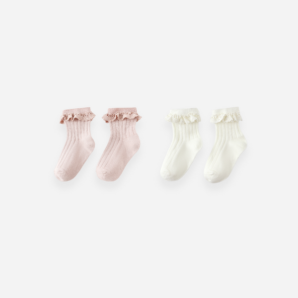 Rylee + Cru - Lace Trim Socks, 2-Pack - Blush, Ivory