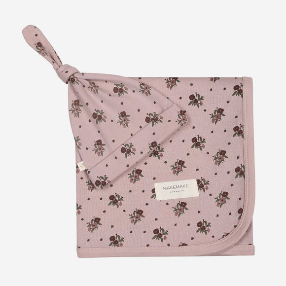 Rylee + Cru - Organic Swaddle Blanket & Hat - Rose Ditsy