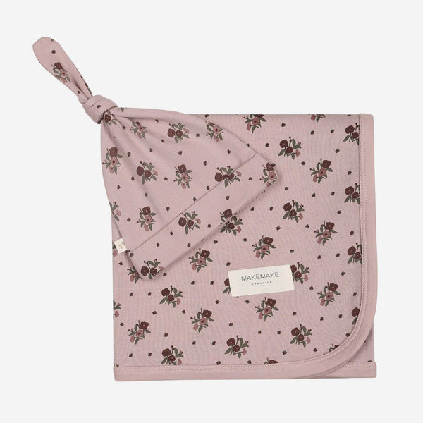 Rylee + Cru - Organic Swaddle Blanket & Hat - Rose Ditsy