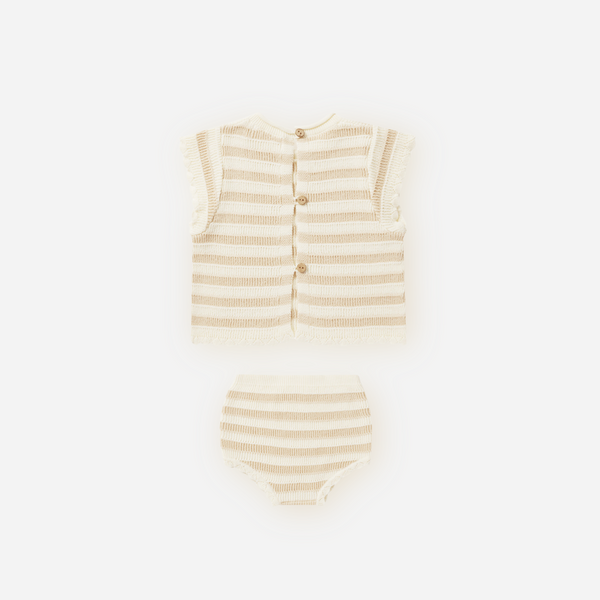 Rylee + Cru - Scallop Knit Baby Set - Sand Stripe