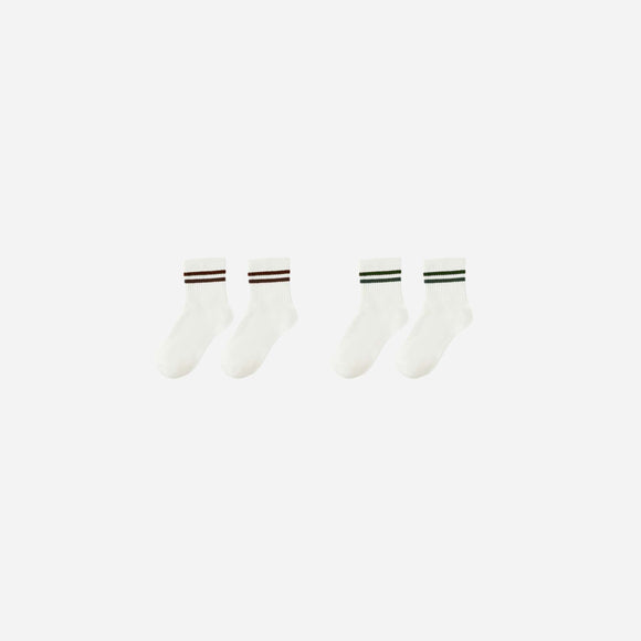 Rylee + Cru - Striped Socks, Set of 2 - Brown + Green Stripe