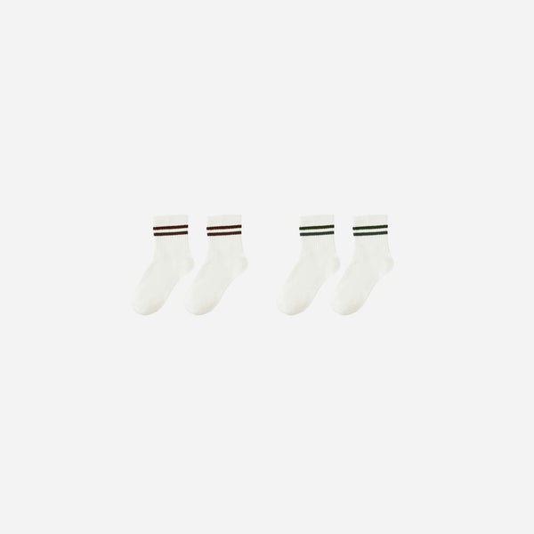 Rylee + Cru - Striped Socks, Set of 2 - Brown + Green Stripe