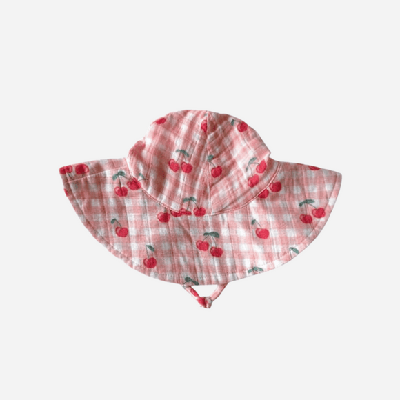 SIIX - Gingham Cherries Muslin Wide Brim Hat
