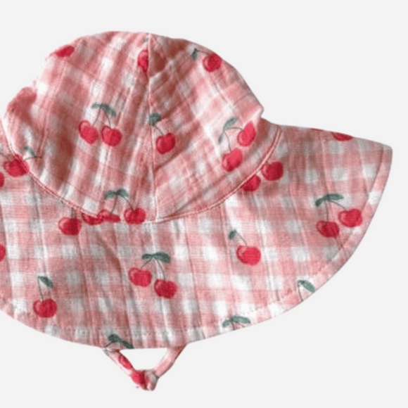 SIIX - Gingham Cherries Muslin Wide Brim Hat