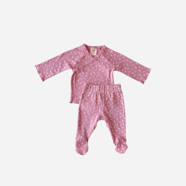 SIIX - Organic Pointelle Newborn Set - Pink Flower