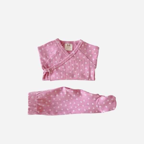 SIIX - Organic Pointelle Newborn Set - Pink Flower