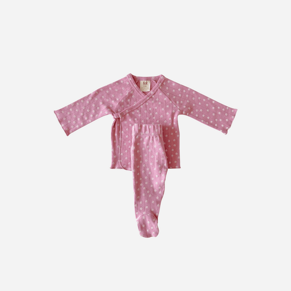 SIIX - Organic Pointelle Newborn Set - Pink Flower