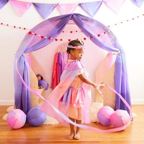 Sarah’s Silks - Pink & Purple Silk & Wood Streamer - Wand for Pretend Play 