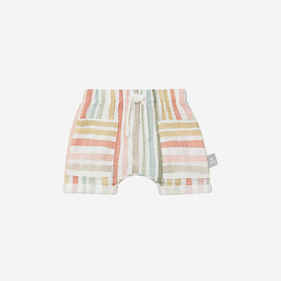 Snug - Multi-Color Striped Muslin Pull-Up Shorts