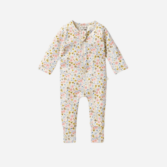 The Blueberry Hill - Ava Floral Organic Zipsuit with Feet