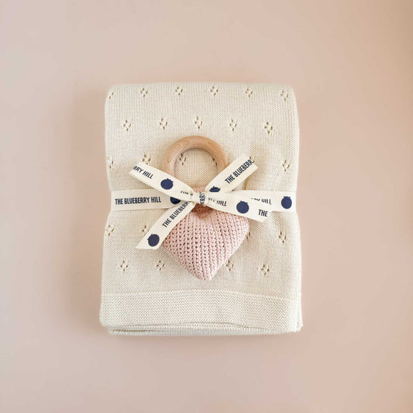 The Blueberry Hill - Cotton Crochet Rattle Teether - Heart