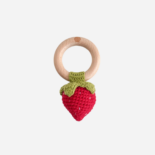 The Blueberry Hill - Cotton Crochet Rattle Teether - Red Strawberry