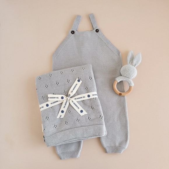 The Blueberry Hill - Heirloom Pique Organic Cotton Baby Blanket - Grey