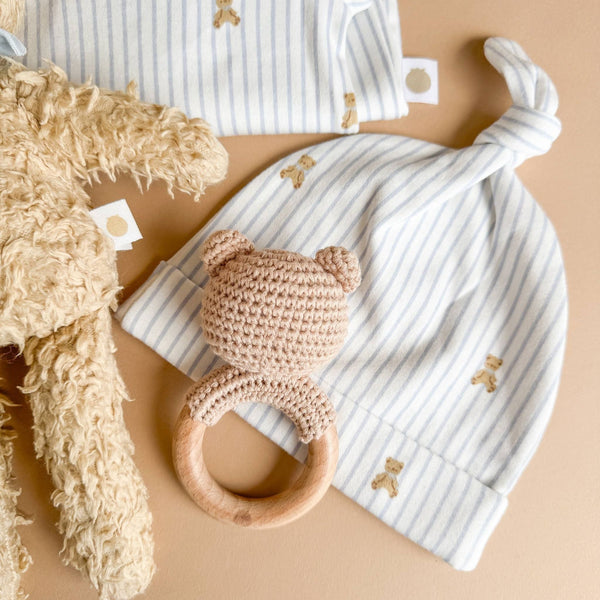 The Blueberry Hill - Knit Sleep Gown Hat Teddy Bear Blue Baby Newborn Gift