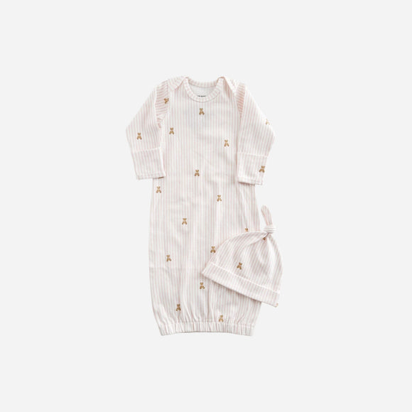 The Blueberry Hill - Knit Sleep Gown Hat Teddy Bear Pink Baby Shower Gift