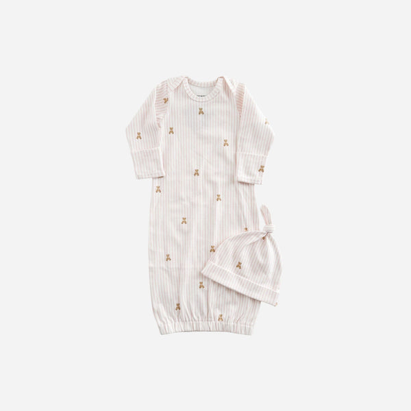 The Blueberry Hill - Knit Sleep Gown Hat Teddy Bear Pink Baby Shower Gift