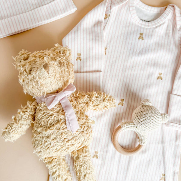 The Blueberry Hill - Knit Sleep Gown Hat Teddy Bear Pink Baby Shower Gift
