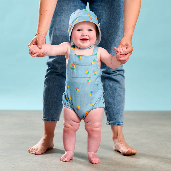 Knit Twill Organic Baby Girl Bubble Overall & Medallion Bodysuit Set