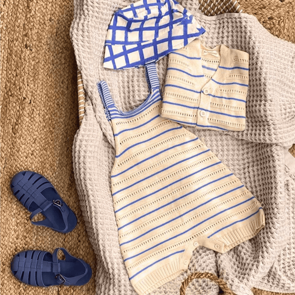 The Bonnie Mob - Corfu Pointelle Stripe Shorty Romper - Blue