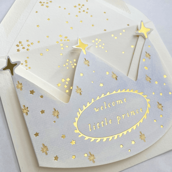 The First Snow - Welcome Little Prince Crown Baby Greeting Card