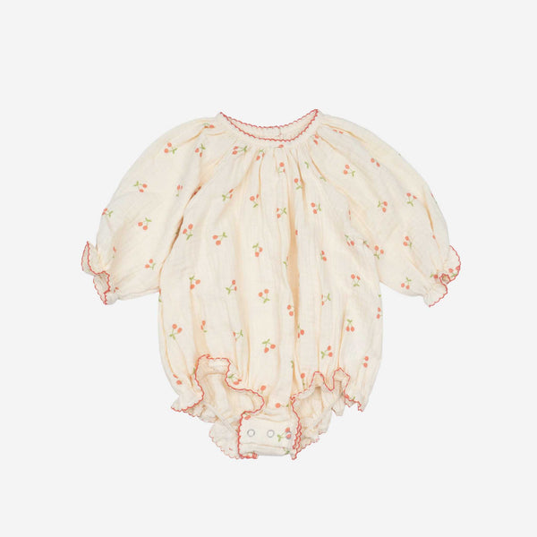 Wild Wawa - Gauze Romper with Embroidery in Cherries