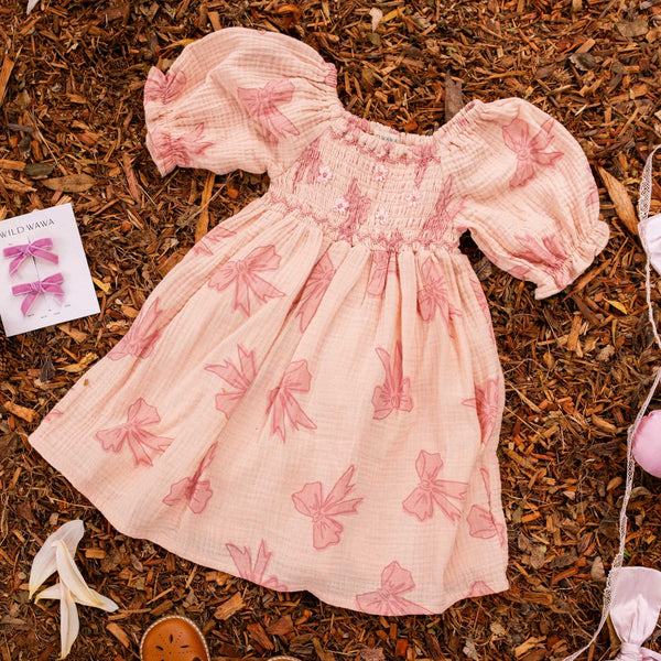Wild Wawa - Ivy Dress - Vintage Bows / Dusty Pink