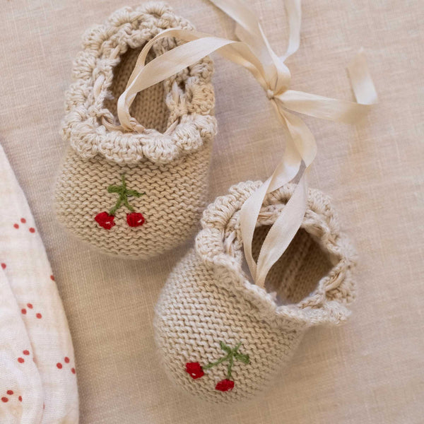 Wild Wawa - Knitted Ballerina Baby Booties in Cherries