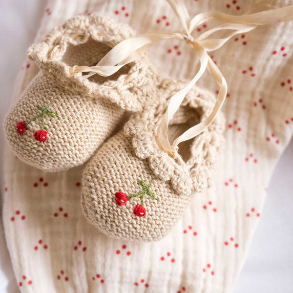 Wild Wawa - Knitted Ballerina Baby Booties in Cherries