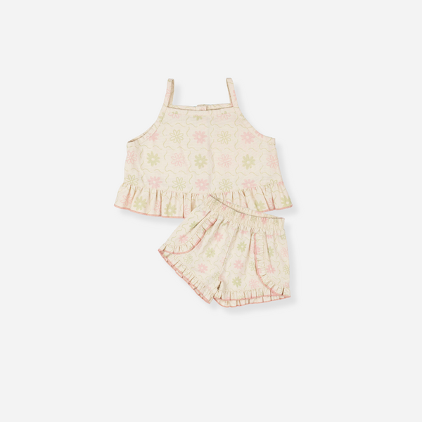 Wild Wawa - Ruffle Short Set - Pistachio/Pink