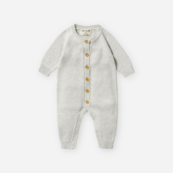Wilson and Frenchy - Knitted Button Growsuit - Grey Melange