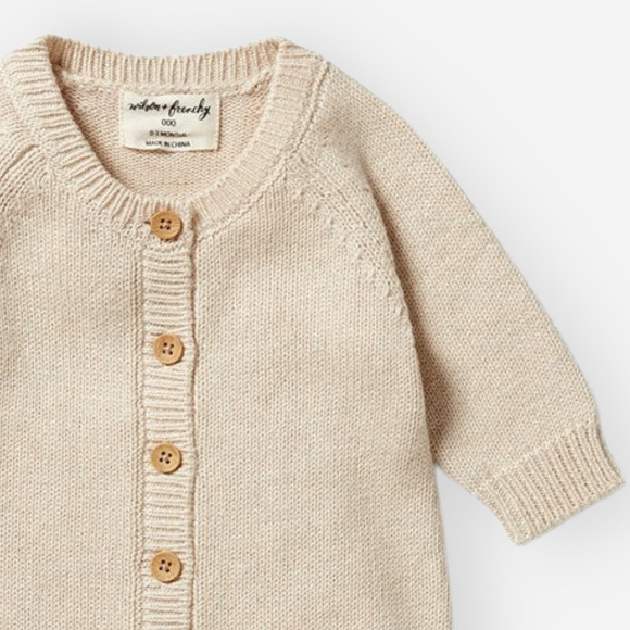 Wilson and Frenchy - Knitted Button Growsuit - Oatmeal Melange