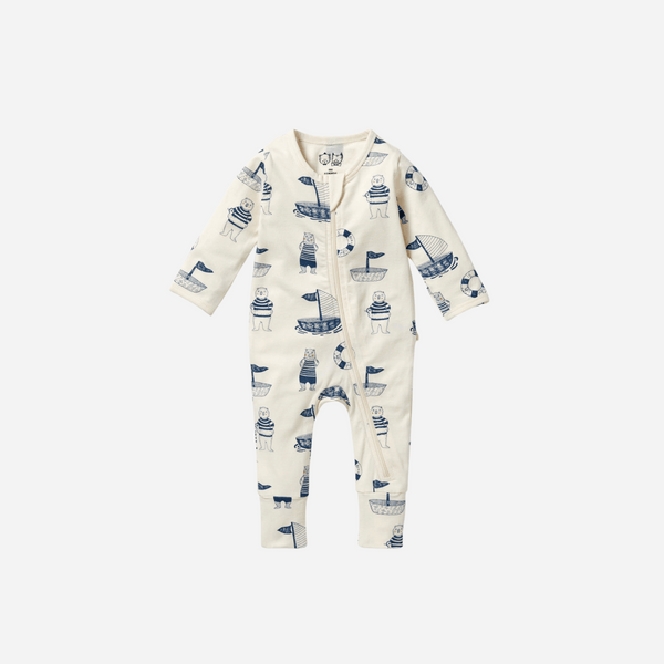 Wilson and Frenchy - Nautical Bear Organic Zipsuit with Feet