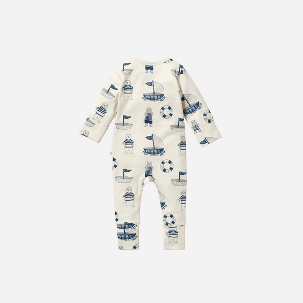 Wilson and Frenchy - Nautical Bear Organic Zipsuit with Feet