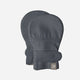 Pair of dark blue gray baby mittens on a white background