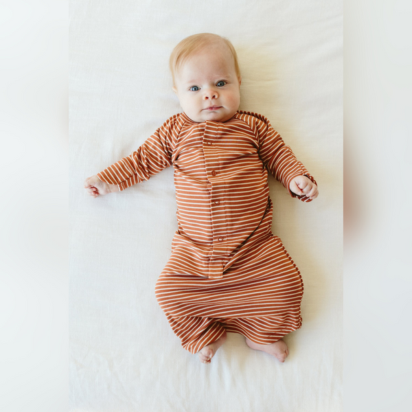 goumikids - Viscose Bamboo + Organic Cotton Convertible Gown - Clay Stripe