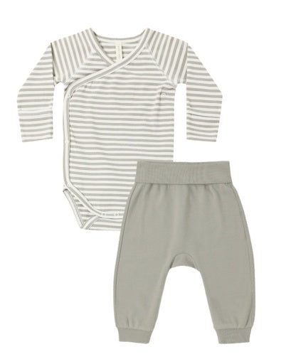 Quincy Mae Side Snap Bodysuit + Pant Set in Laurel Stripe