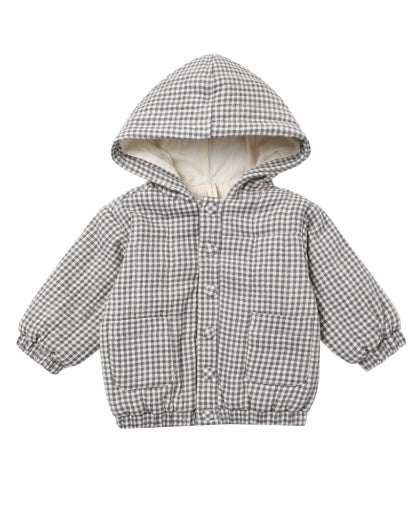 Quincy Mae Hooded Woven Jacket in Midnight Gingham