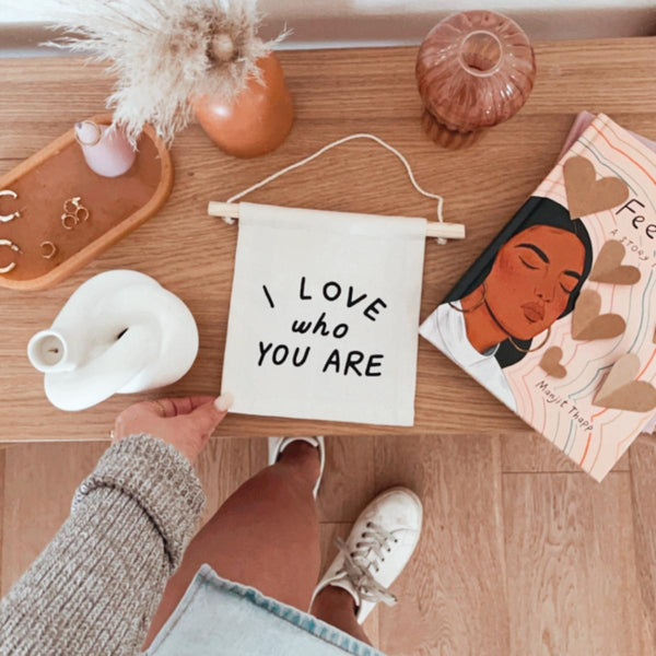 Imani Collective Natural Canvas Hanging Sign - I Love Who You Are