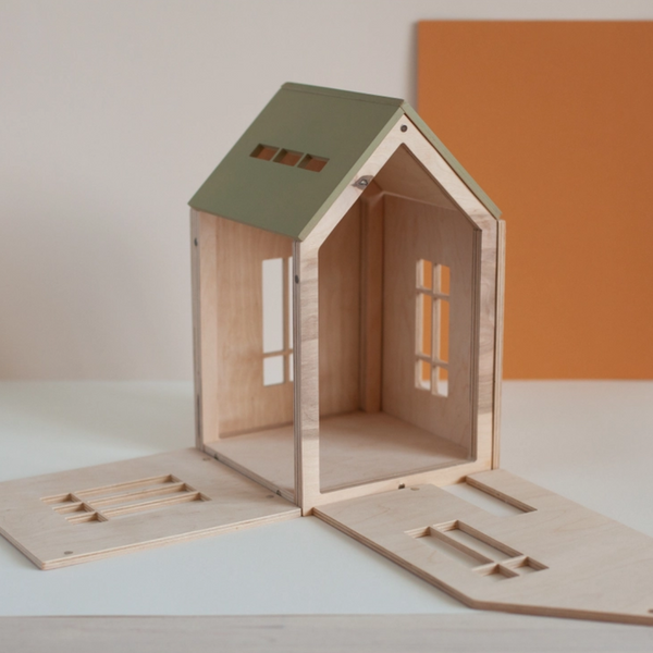 Babai - Large Wooden Dollhouse with Magnets - Khaki