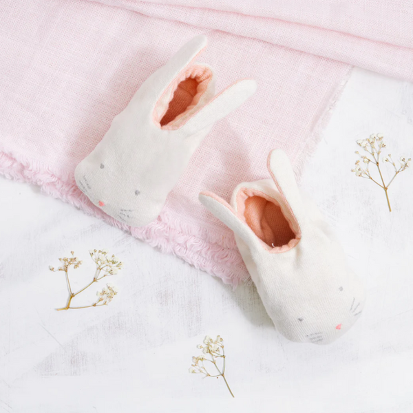 Bunny Baby Booties - Mint & Peach