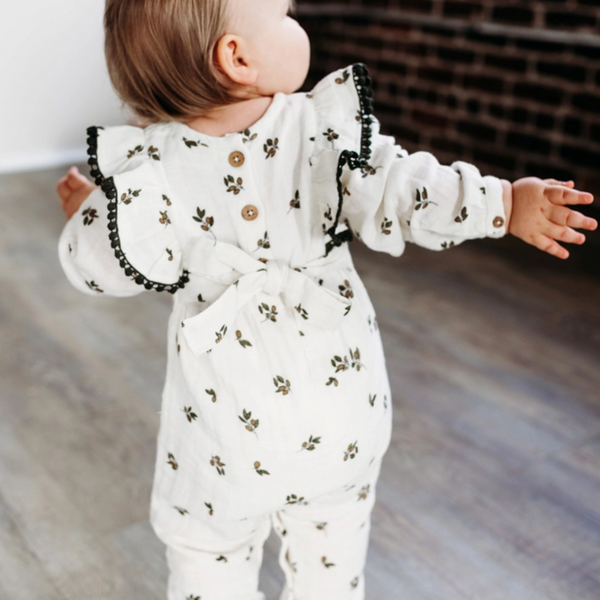 City Mouse Studio - Cotton Muslin Flutter Romper - Olive Tree