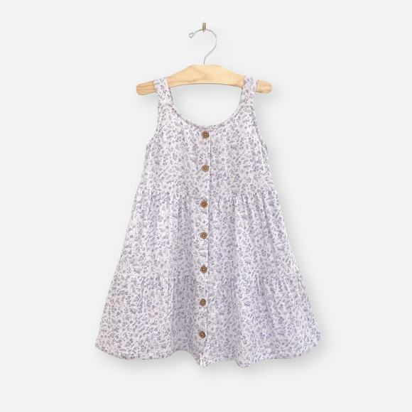 Cotton Muslin Tiered Shoulder Strap Dress - Violet Fairies