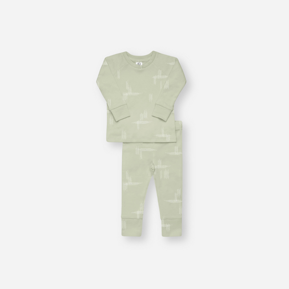 Colored Organics - Long Sleeve Organic Cotton Pajama Set - Sage / Corn Fields