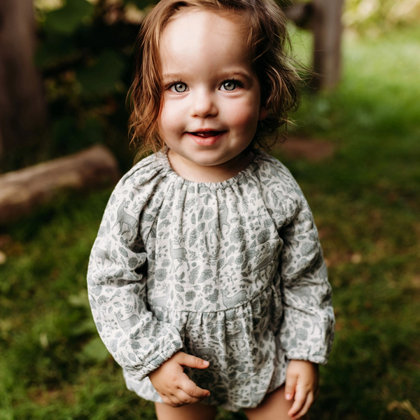 City Mouse Studio - Cotton Muslin Gathered Romper - Granite Forest