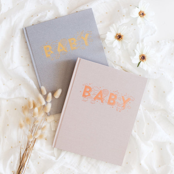 Fox & Fallow Gold-Foil Linen Baby Book with Box - Grey