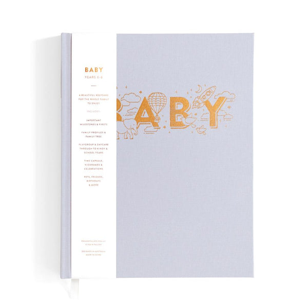 Fox & Fallow Gold-Foil Linen Baby Book with Box - Grey