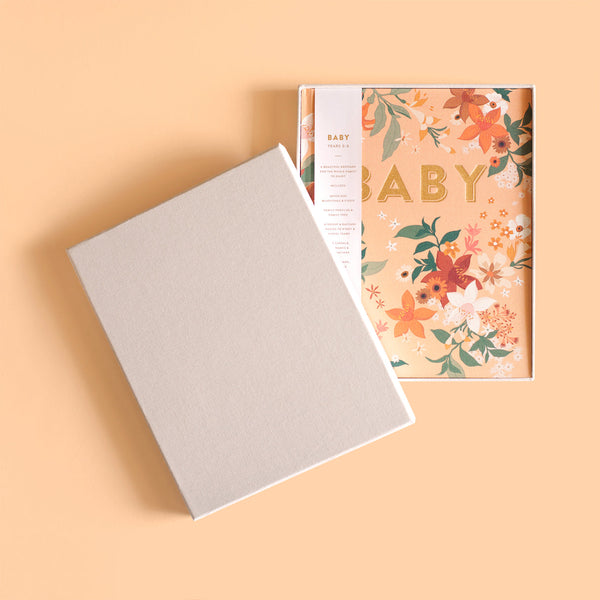 Fox & Fallow Gold-Foil Linen Baby Book with Box - Floral