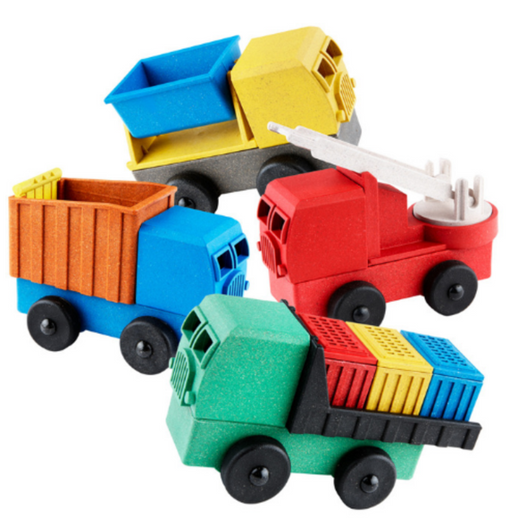 Fire Truck, Tipper Truck, Cargo Truck, Dump Truck Educational 4-Pack