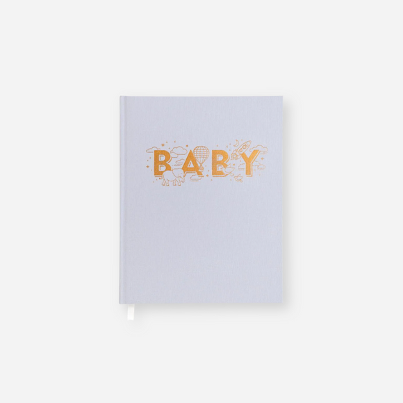 Fox & Fallow - Gold-Foil Linen Baby Book with Box - Grey